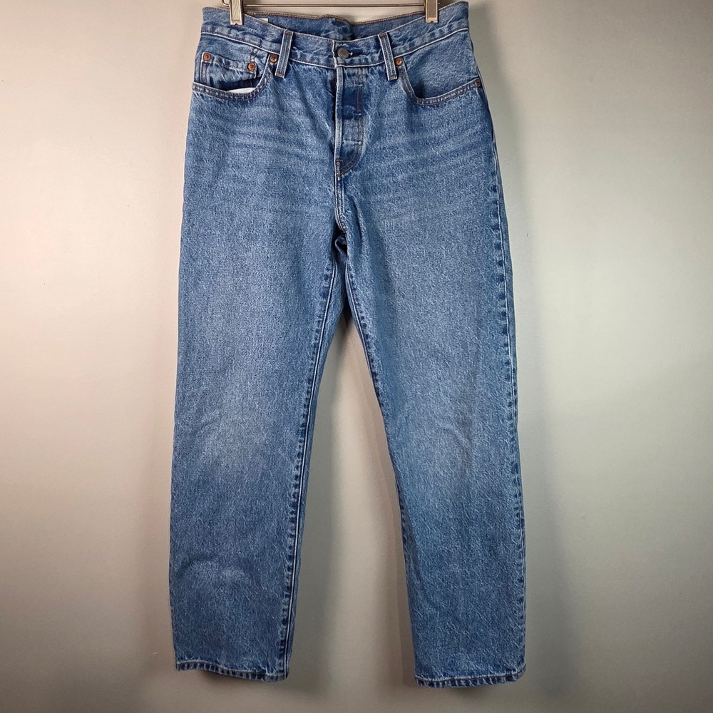 Levi's 501 Original Jeans Womens 27 (Fits 30)Medium Blue Straight Button Fly